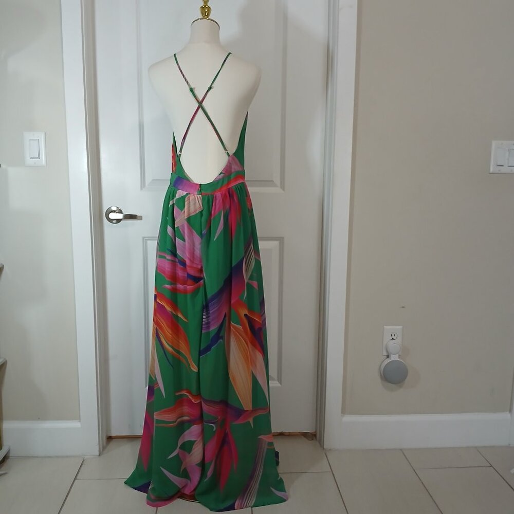 Shein Maxi Dress Women’s Size L Deep V Neck Backless Halter - Like New - Picture 4 of 8